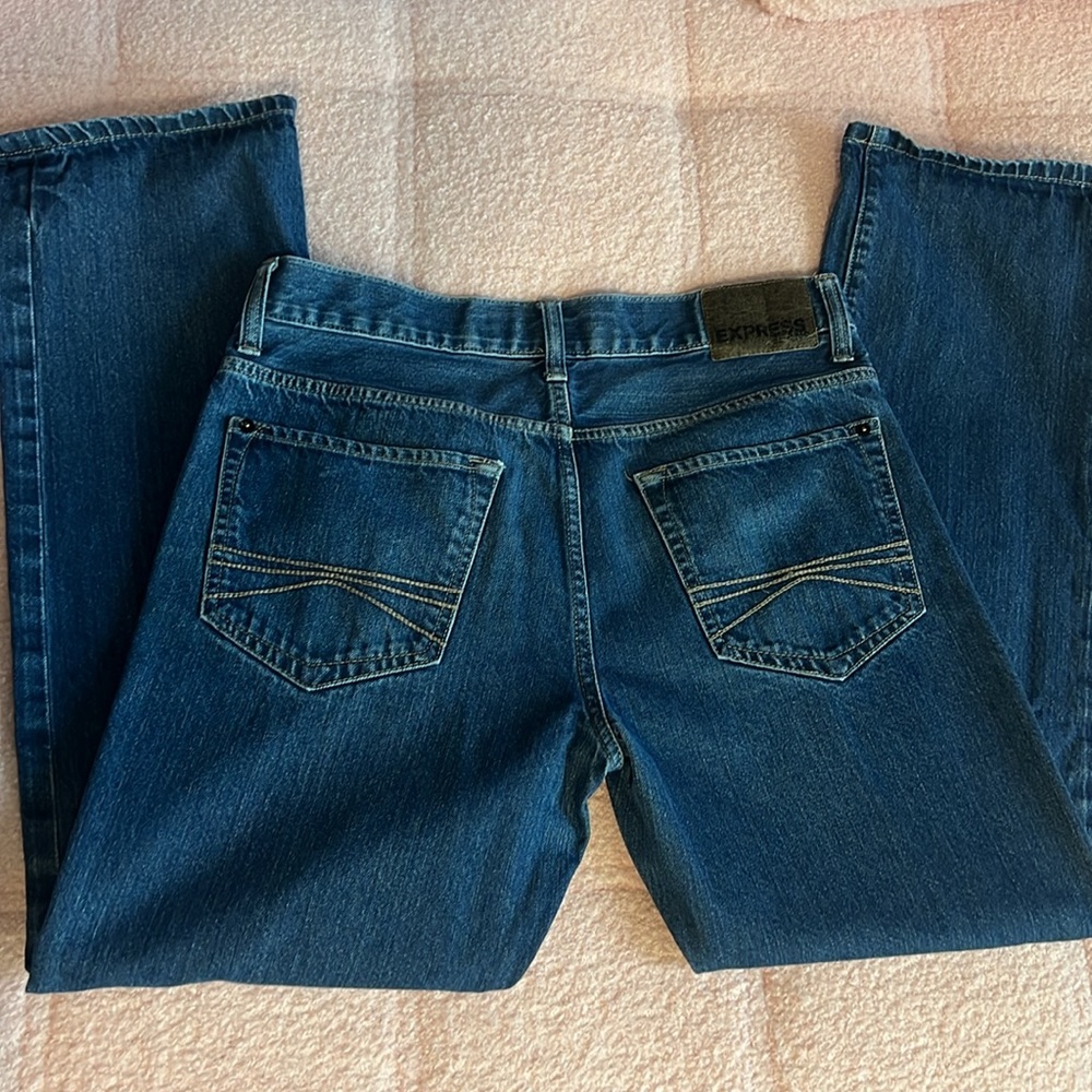 Express Men's Straight Leg Blue Denim Jeans - 32x32 - Picture 5 of 5